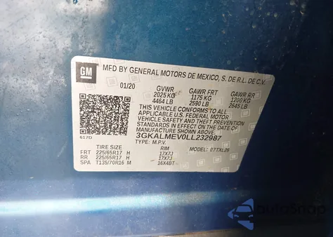 2020 GMC Terrain Fwd Sle из США, поврежденный, VIN 3GKALMEV0LL232987